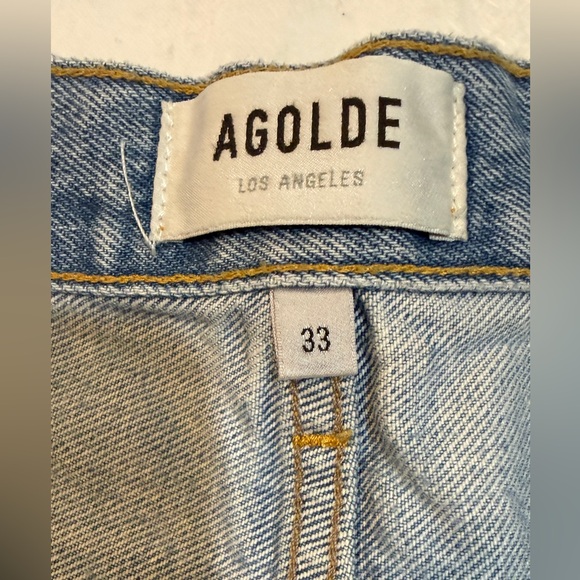 Agolde Parker Frayed Denim Jean Shorts Distressed Light Blue Button Fly Size 33 - Picture 3 of 10